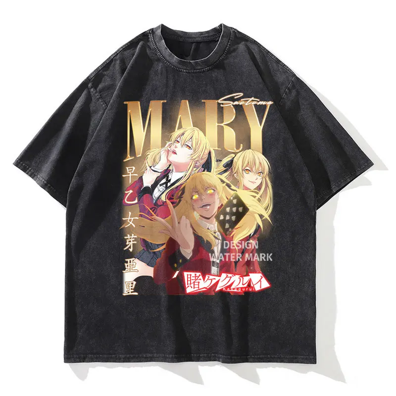 

Anime Kakegurui T Shirt Jabami Yumeko Saotome Mary Vintage Washed T-shirts Streetwear Manga Tops Tees Men Girl 100% Cotton