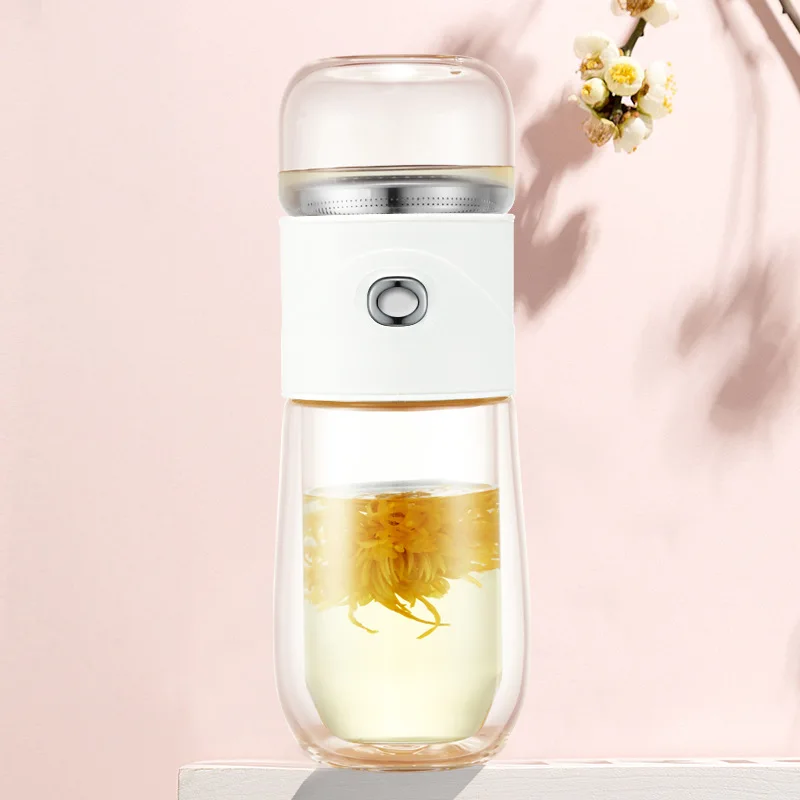

310ml Women's Glass CUP With Filter For Tea,One-click Separation,Double Layer Heat Insulation,Holiday Gift,Portable Water Bottle