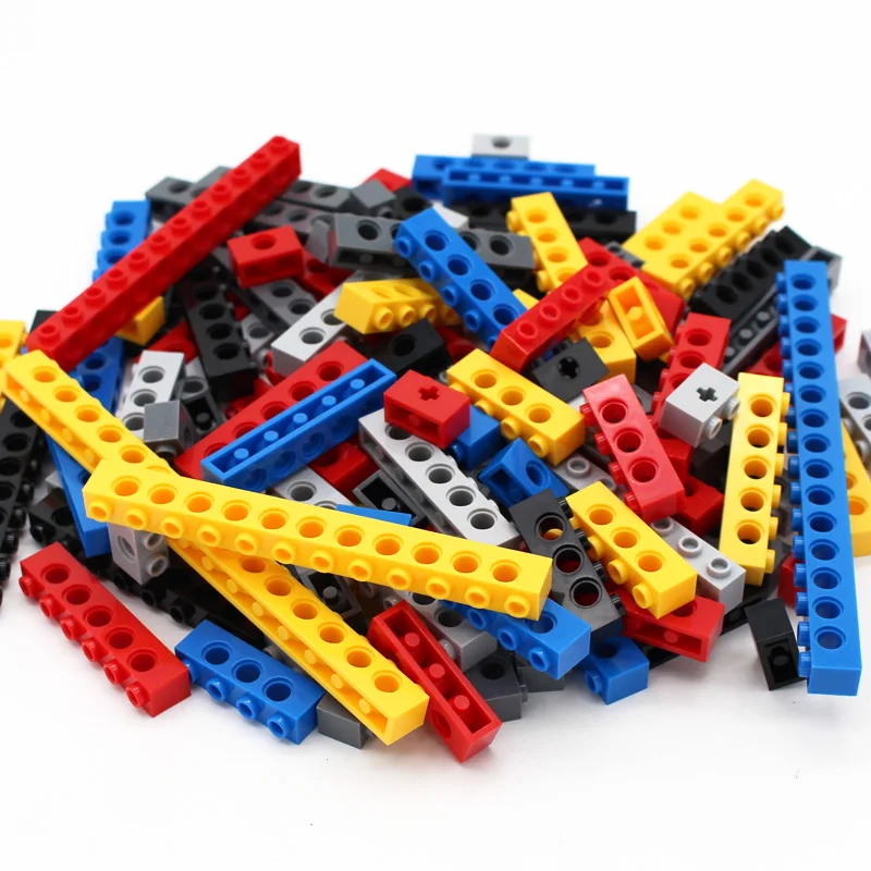 100pcs Technical Building Blocks Parts Bulk MOC Thick Bricks 6 Color Combination Accessories Studded Long Beams Robot Children