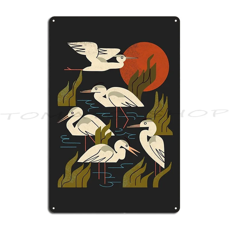 Five Heron Flock Metal Plaque Poster Living Room Wall Decor Party Plates Create Tin Sign Poster