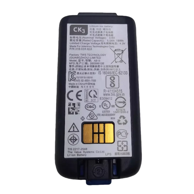 In Stock 3.6V 5.0Ah AB18 AB17 318-034-033 for Intermec CK3 CK3A CK65 CK70 CK71 EDA60K CK3N CK3N1 EDA61K Barcode Scanner Battery