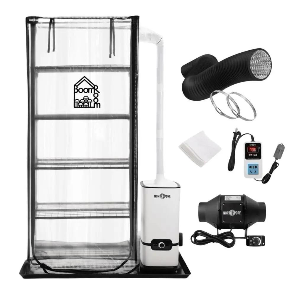 

BoomRoom II Automated Mushroom Grow Tent Kit Complete Martha Tent System with Humidity amp FAE Control 5Rack Fruiting Chamber f