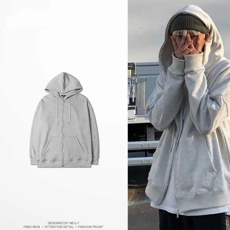 

Мужская толстовка оверсайз на молнии с флисовой подкладкой, модная толстовка с капюшоном на молнии, свободный крой, осень-зима