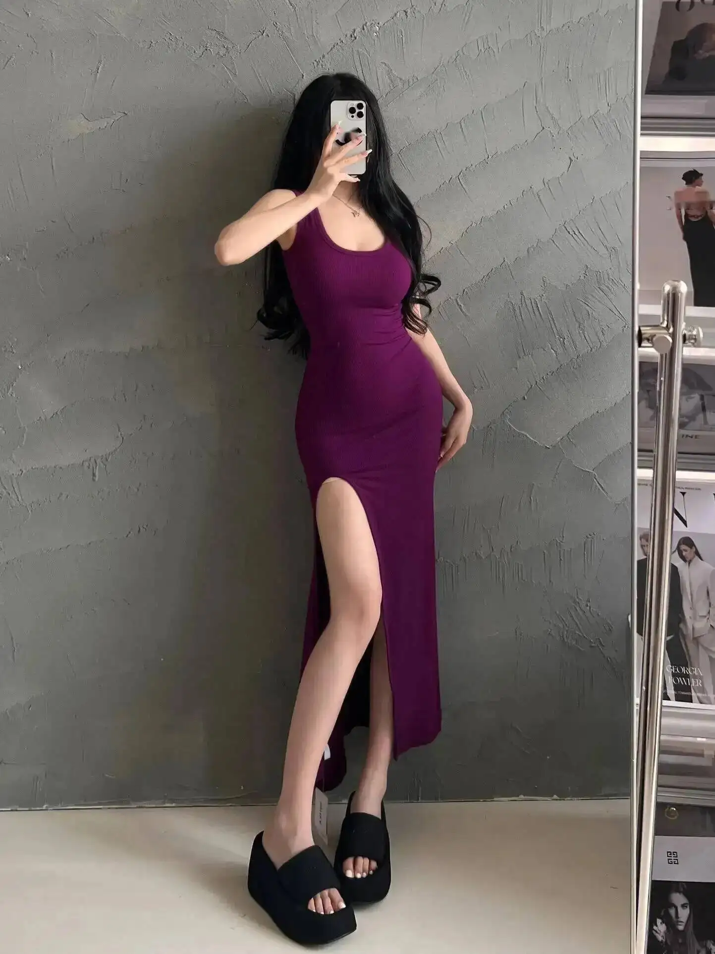 Vestidos longos sexy finos com fenda design novo picante menina suspender vestido hip abraçando vestido elegante moda feminina verão doce topos KI08