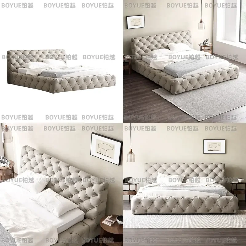 Minimalist Upholstered Bed Frame Matte Fabric Leather Double Size Platform Bedroom Furniture Modern Wedding Home Decor