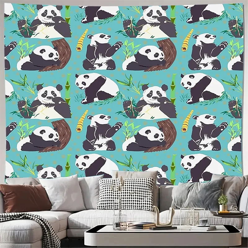 VIKAMA Cute Panda Tapestry, Cartoon Panda & Bamboo Print Wall Hanging for Bedroom, Living Room, Dorm & Kids Room Decor