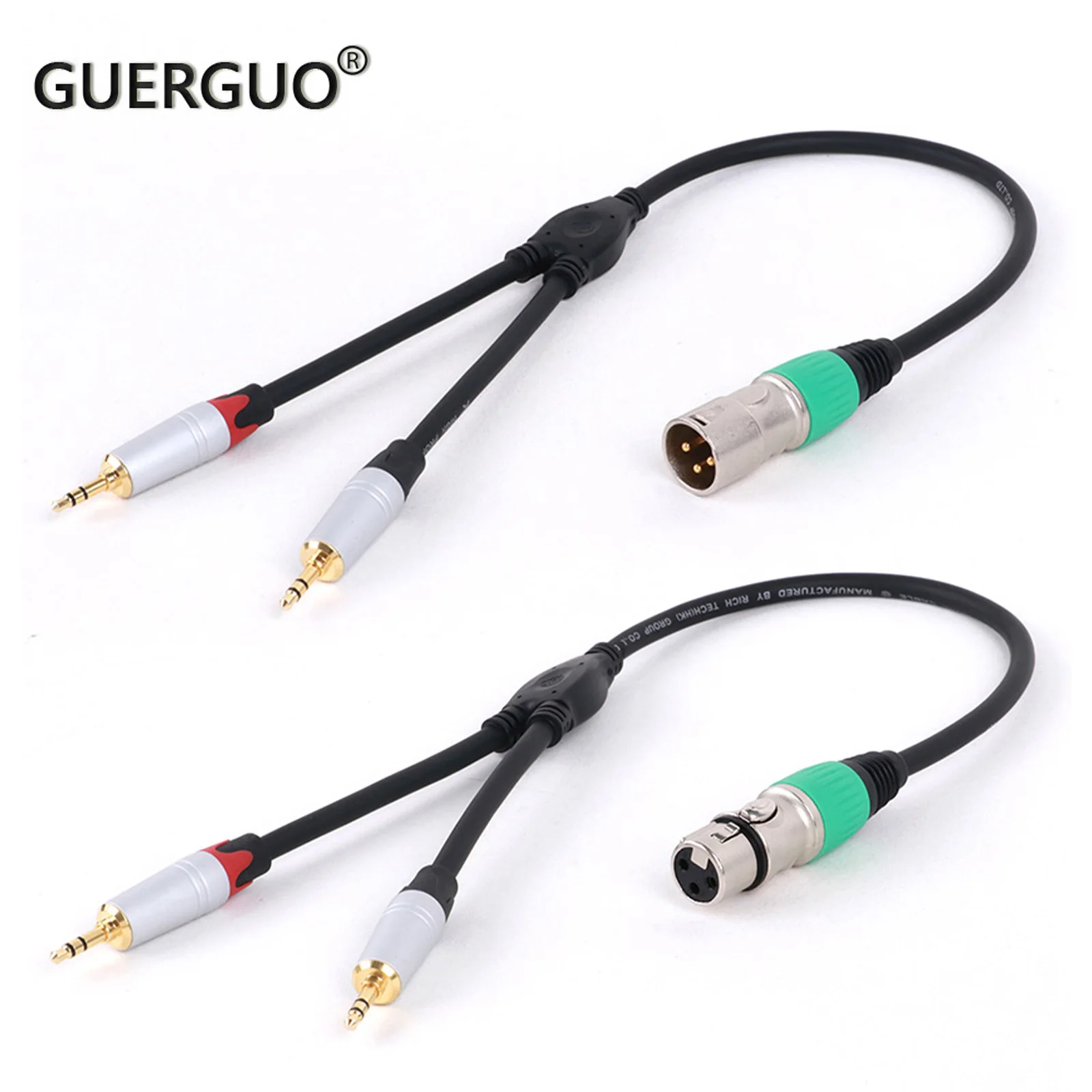 

GuerGuo Colorful XLR 3Pin Female/Male Plug to 2* Stereo 3.5mm 1/8inch Male Jack for Guitar Sound Mixer OFC Cable 0.3M-0.5M