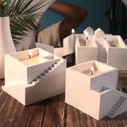 Gypsum Candle Holder Silicone Rubber Mold, Building Style Candle Container Mould, Concrete Indoor Succulent Flowerpot Molds