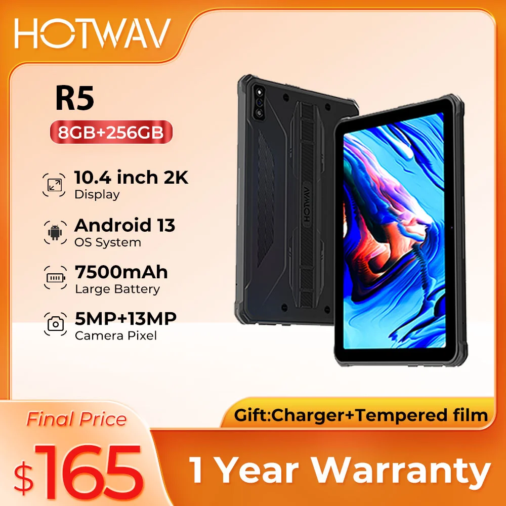 Wytrzymały tablet HOTWAV-R5, Android 12, 15600 mAh, 10,1 cala HD, Mini Pad, 4 GB 64 GB, Octa Core, 16 MP, Dual SIM, GPS, wersja globalna