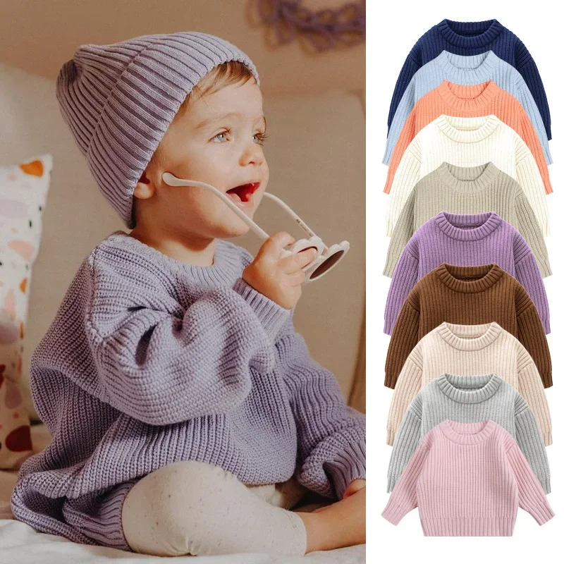 

Children's Sweater 2025 Spring New Solid Color Fashion Warm Baby Knit Sweater Pure Cotton Girls Crewneck Sweater Children's Wear