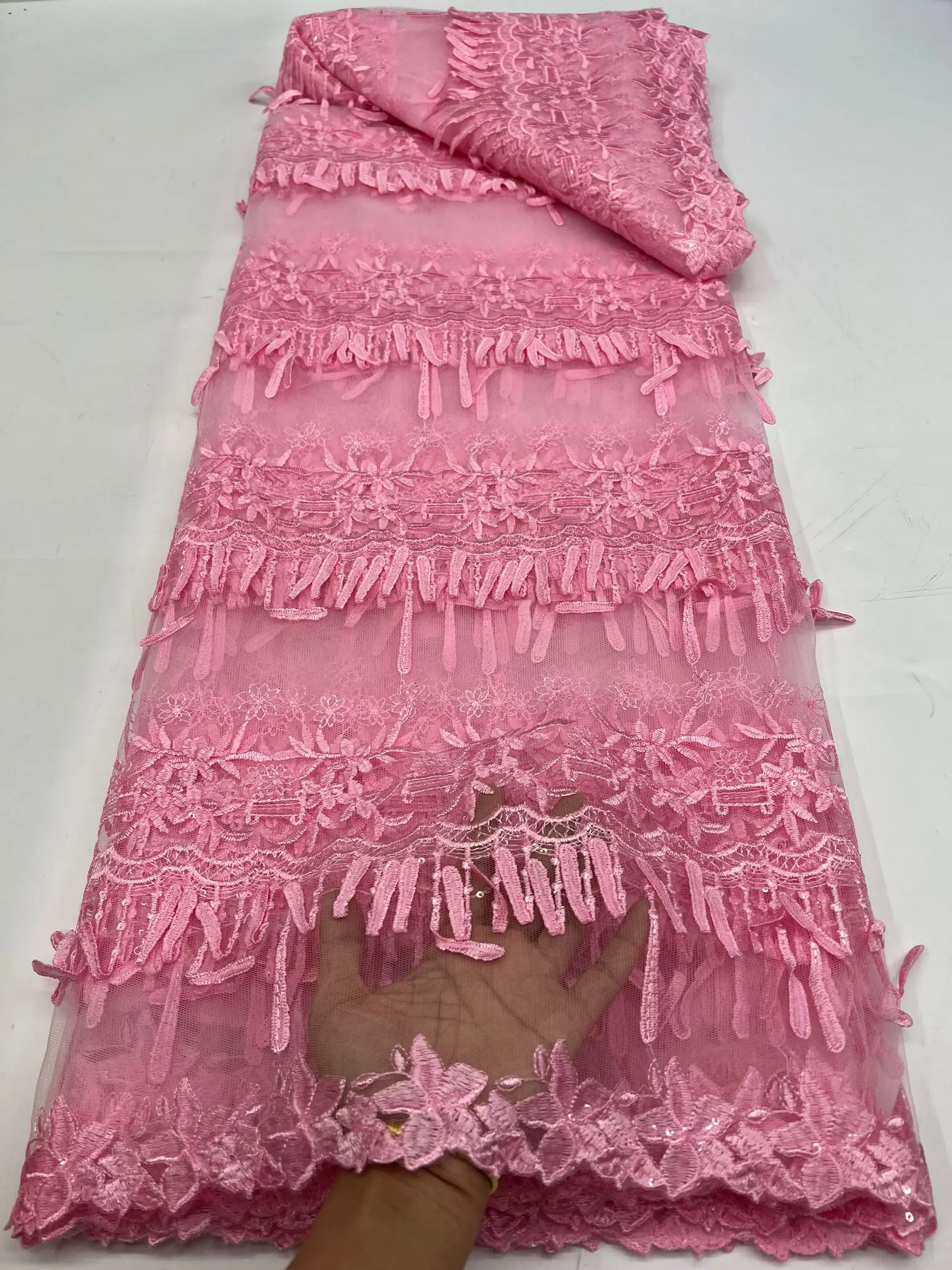 

New Design Pink French Lace Fabric 2026 High Quality African Nigerian Lace Fabric For Women Wedding Party Dress Diy Sew KR26134
