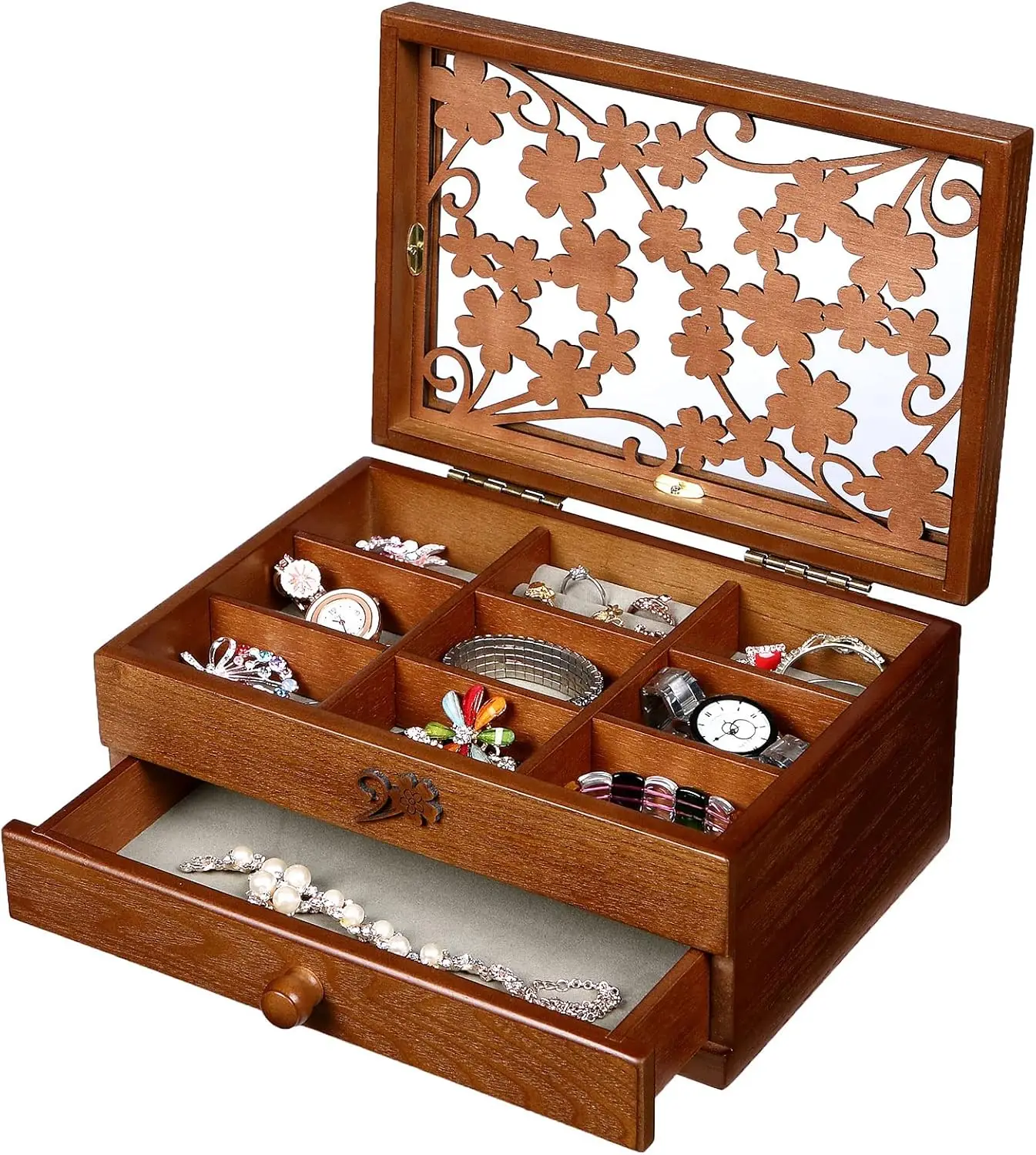 

Wooden Jewelry Box for Women with, Drawers, Small Jewelry Storage Organizer