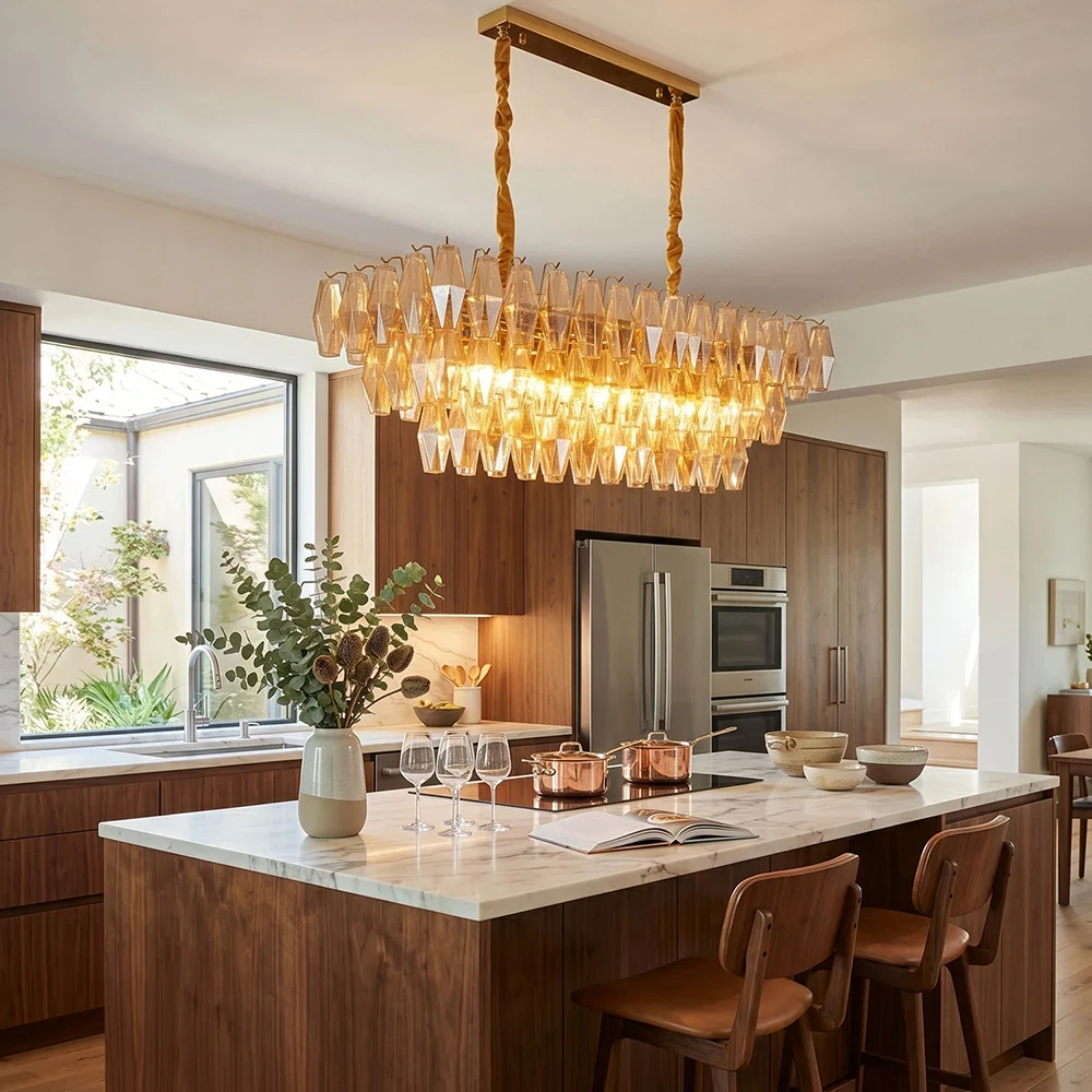 Vintage French Glass Chandelier for Dining Living Room Kitchen Island Luxury Gold Iron Chandeliers Colorful Glass Hanging Lamp