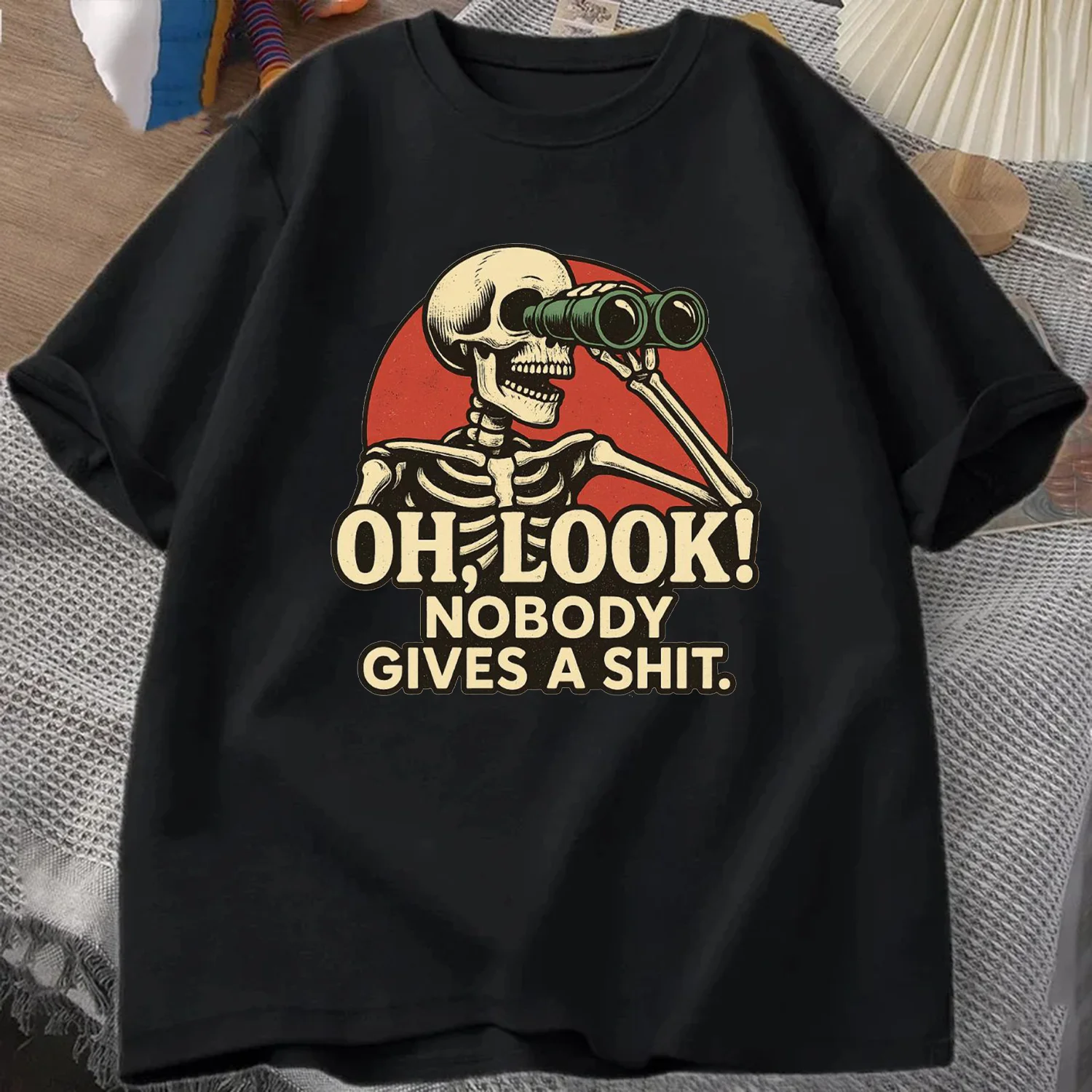 أوه نظرة لا أحد يمنح القرف السخرية تي شيرت الصيف الرجال رياضية الجولة الرقبة قصيرة الأكمام ملابس رياضية عادية متعة القمم القطن المحملة #5