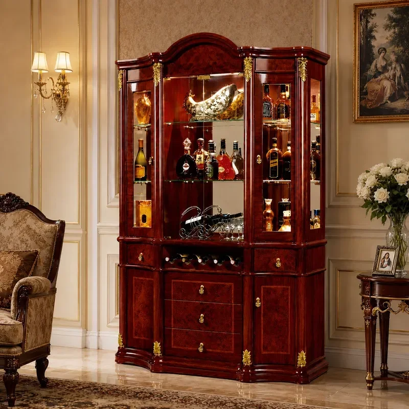 European Classical High End Carved Wine Cabinet Villa Living Room Home Glass Display Cabinet Modern Medieval Style Storage