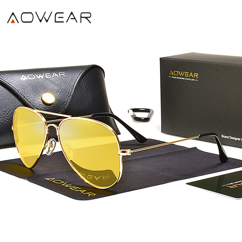 Очки-авиаторы AOWEAR мужские, желтые, поляризационные, для вождения, 3025