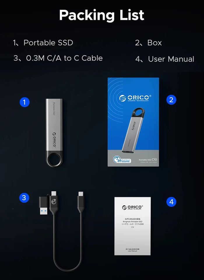 ORICO ポータブル外付け SSD ソリッド ステート ドライブ 2TB 1TB