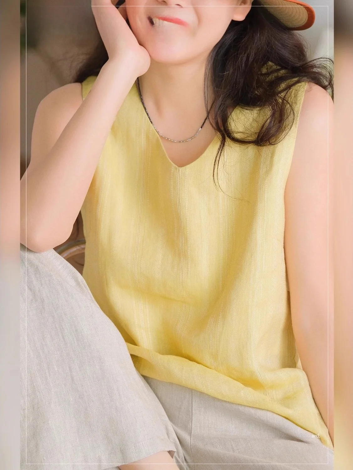 Comfortabel katoenen linnen V-Ne kleur T-shirt Casual veelzijdige afslankende Svel Vest Top voor dames zomer 2025,