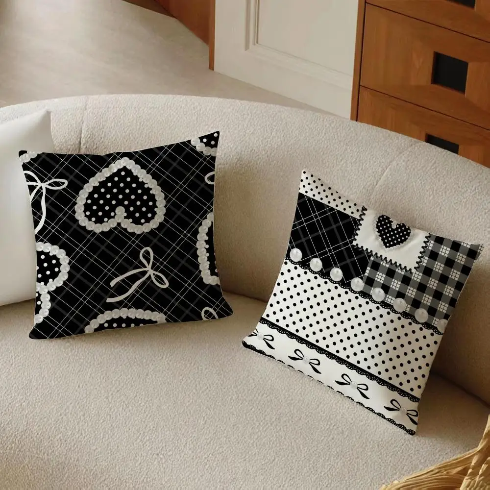 Elegant Delicate Sweet Black White Pearl Bow Cushion Cover Sofa Home Decor Living Room Accessory Holiday House Cushion Shell