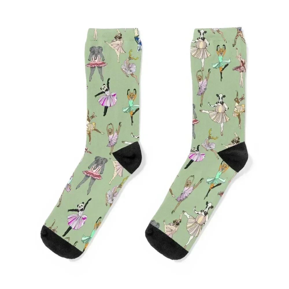 Festive Animal Ballet Hipsters on Green Socks FASHION funny gift Novelties gift Socks Men's Women's