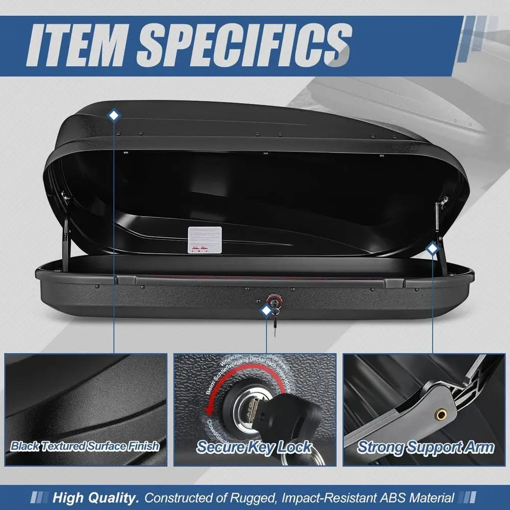Roo Top Mount Car Storage Box, 55x34.5x14 Inches, Holds 110 lbs, Easy Install, Textured Black