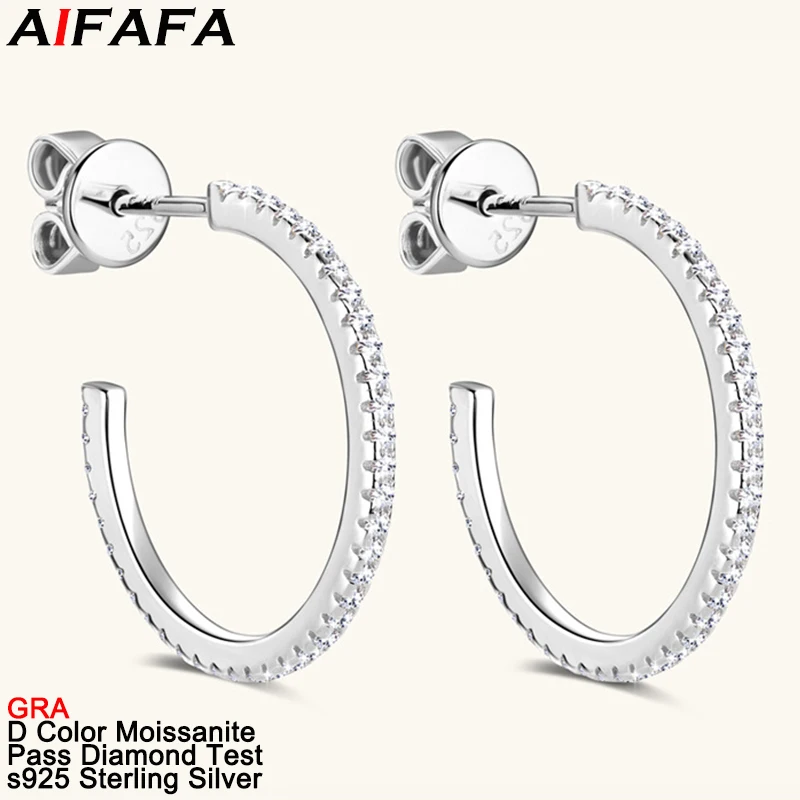 Full Moissanite Hoop Earrings High End s925 Pure Silver Moissanita Earbob Lab Diamond Plate 18k White Gold Eardrop Fine Jewelry