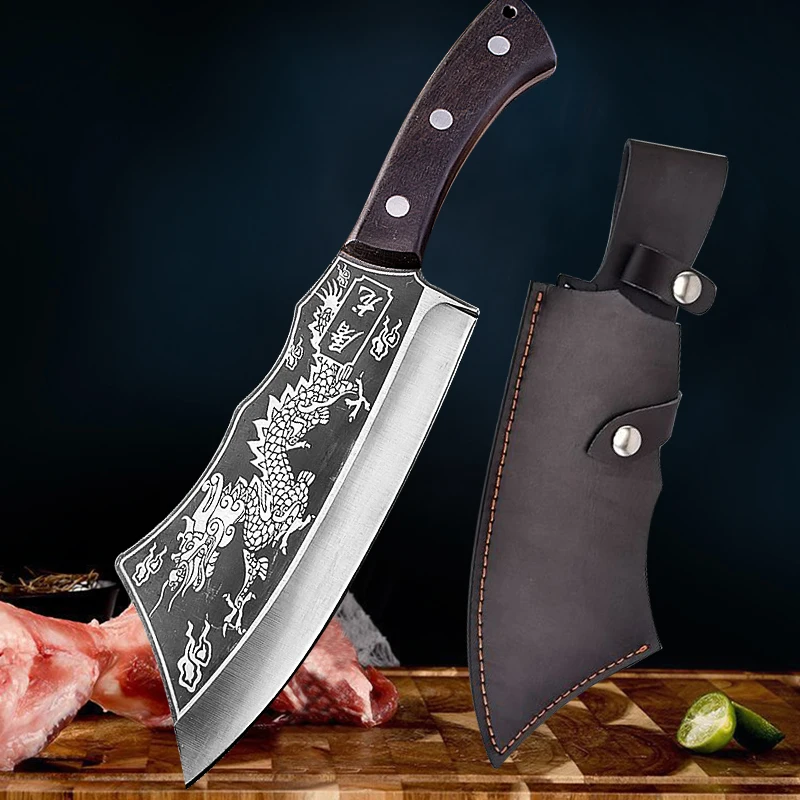 Forged Kitchen Chef Knife High Carbon Steel Meat Vegetable Slicing Knife Professional Butcher Chop Bone Cleaver Knife with Cover