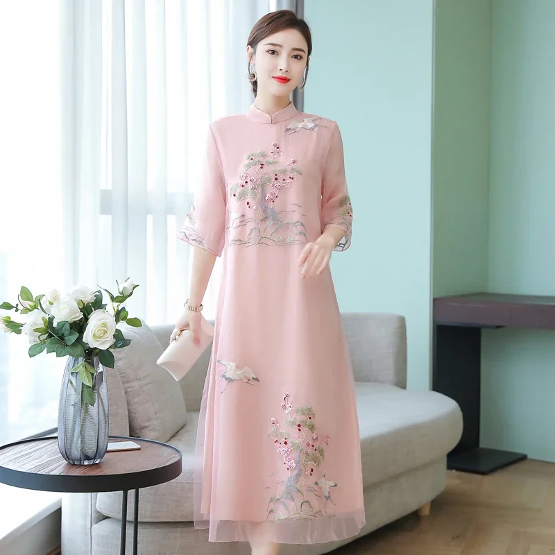 

Винтажные женские платья Hanfu Midi Qipao в китайском стиле, традиционный элегантный костюм Cheongsam Tang, новый халат, восточная одежда