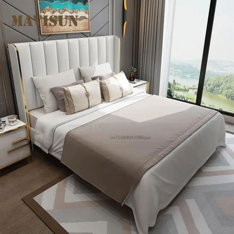 European Style Solid Wood King And Queen Size Bed For Bedroom Furniture Comfortable Upholstered High Quality Double Bed Set 