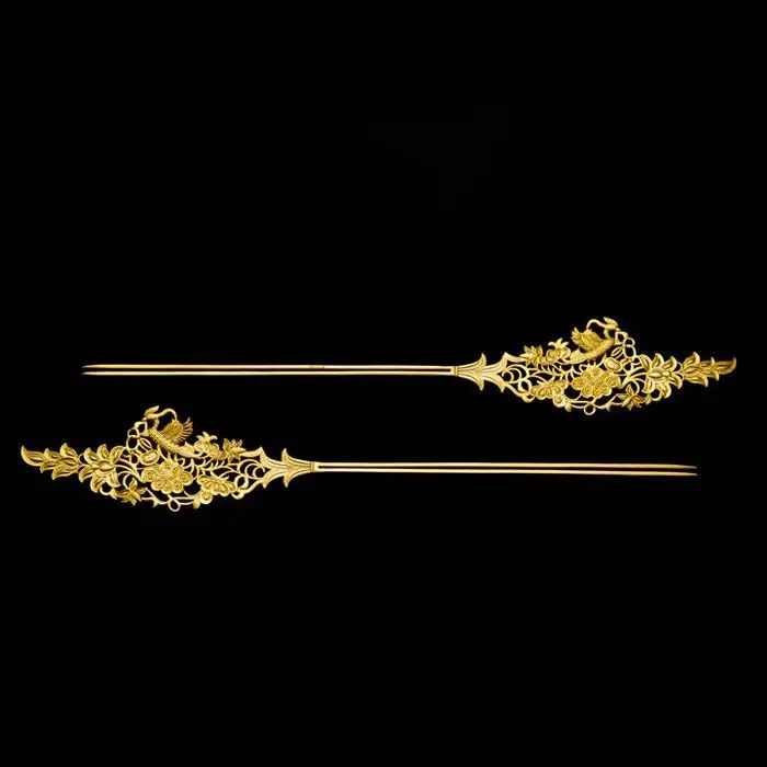 Women's Hanfu Jewelry Brass Gold-plated Tang Hairpin Ming-made Classical Hair Hairpin Step-up Light Luxury High-end for Friends