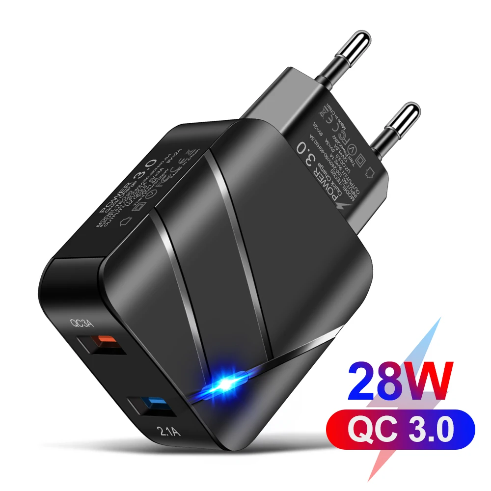 

28W Dual USB Charger Mobile Phone Charger QC 3.0 for iPhone Samsung Xiaomi Redmi Universal Travel Adapter Fast Charging Charger