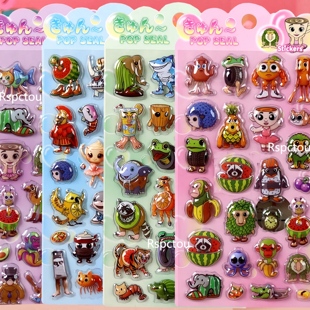 4/5/6pcs Tung Tung Tung Sahur 3D Relief Bubble Stickers Cartoon Italian Brainrot Animal Decals Laptop Phone Fridge Sticker Toys