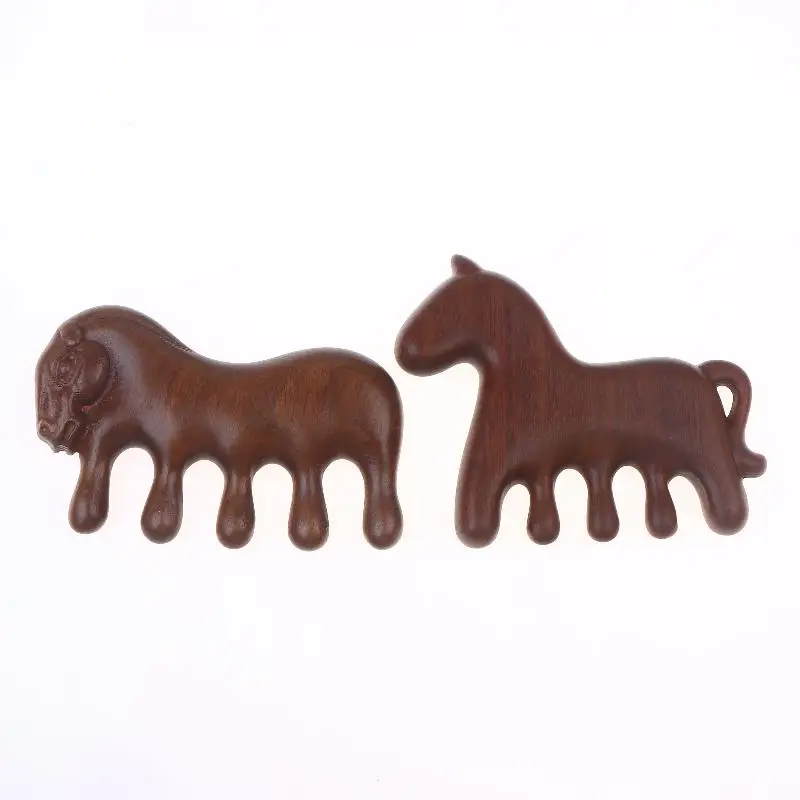 Portable Wooden Sandalwood Hair Comb Horse Design Meridian Massage Scalp Relax Anti-static Styling Comb