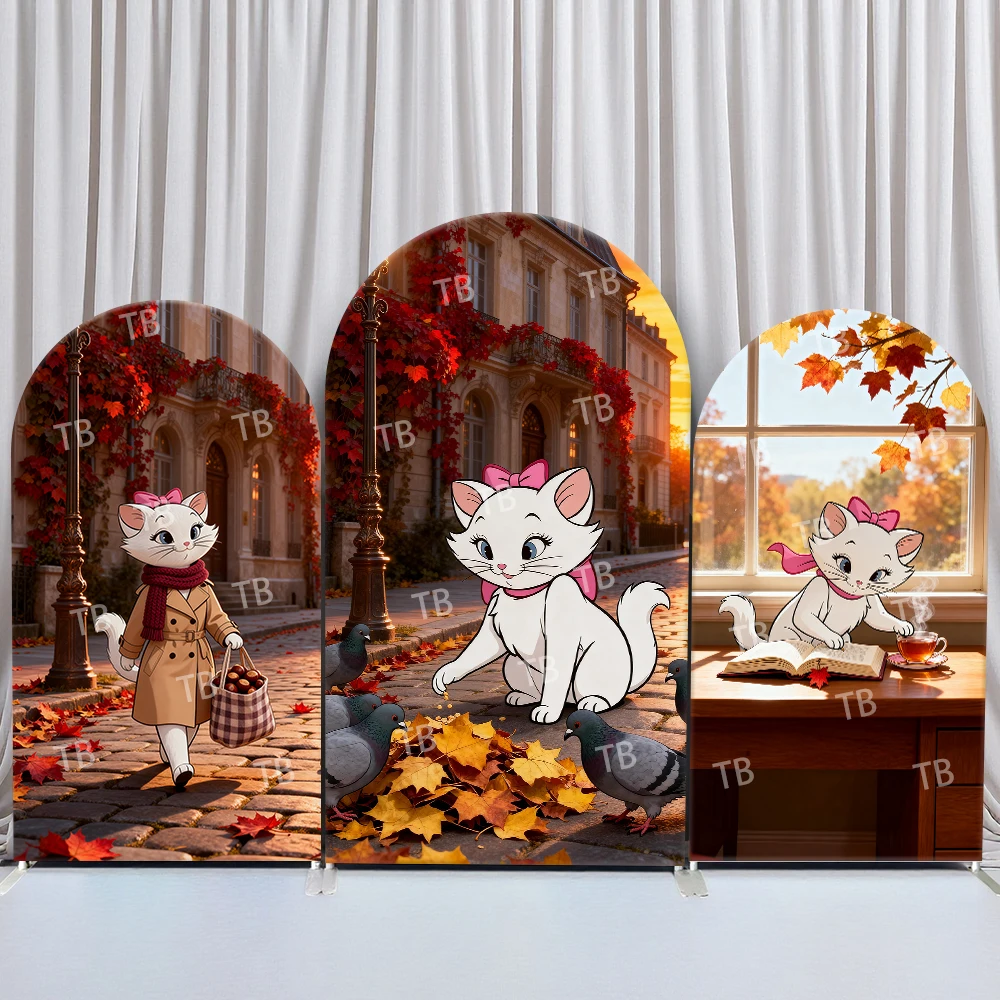

Mary Cat Arch Backdrop Cover Birthday and Baby Shower Autumn French Style Maple Leaf Theme for Kids Photo Booth Decor