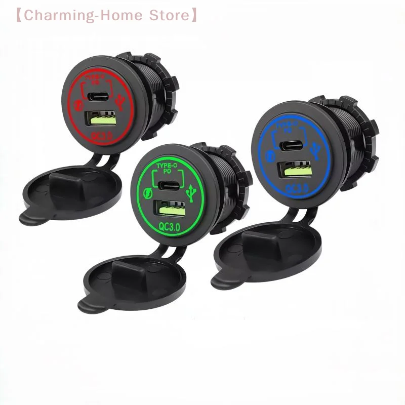 【M】QC 3.0 USB PD Type C Car Charger Outlet Car Phone Cell Phone Charger Adapter Waterproof 12V-24V for Car Boat RV Truck