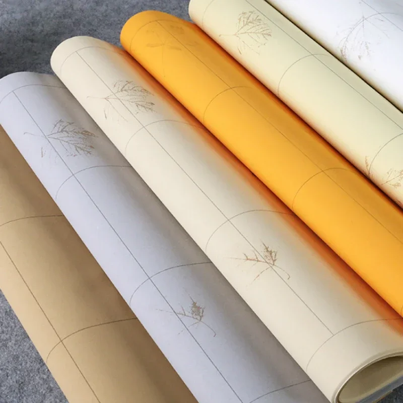 Maple Pattern Eave-end Tile Xuan Paper Color Pastel Grid Half-Ripe Rice Paper Chinese Poem Xuan Paper Calligraphy Papier Papel