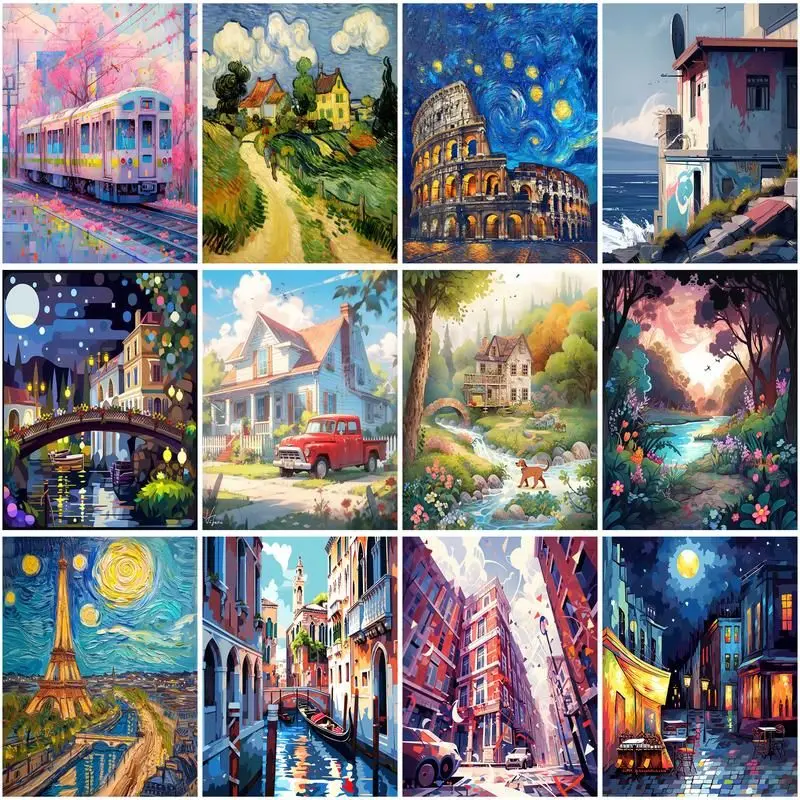 

CHENISTORY Paint By Number Landscape Drawing On Canvas HandPainted Painting Gift DIY Pictures By Numbers House Kits Home Decor