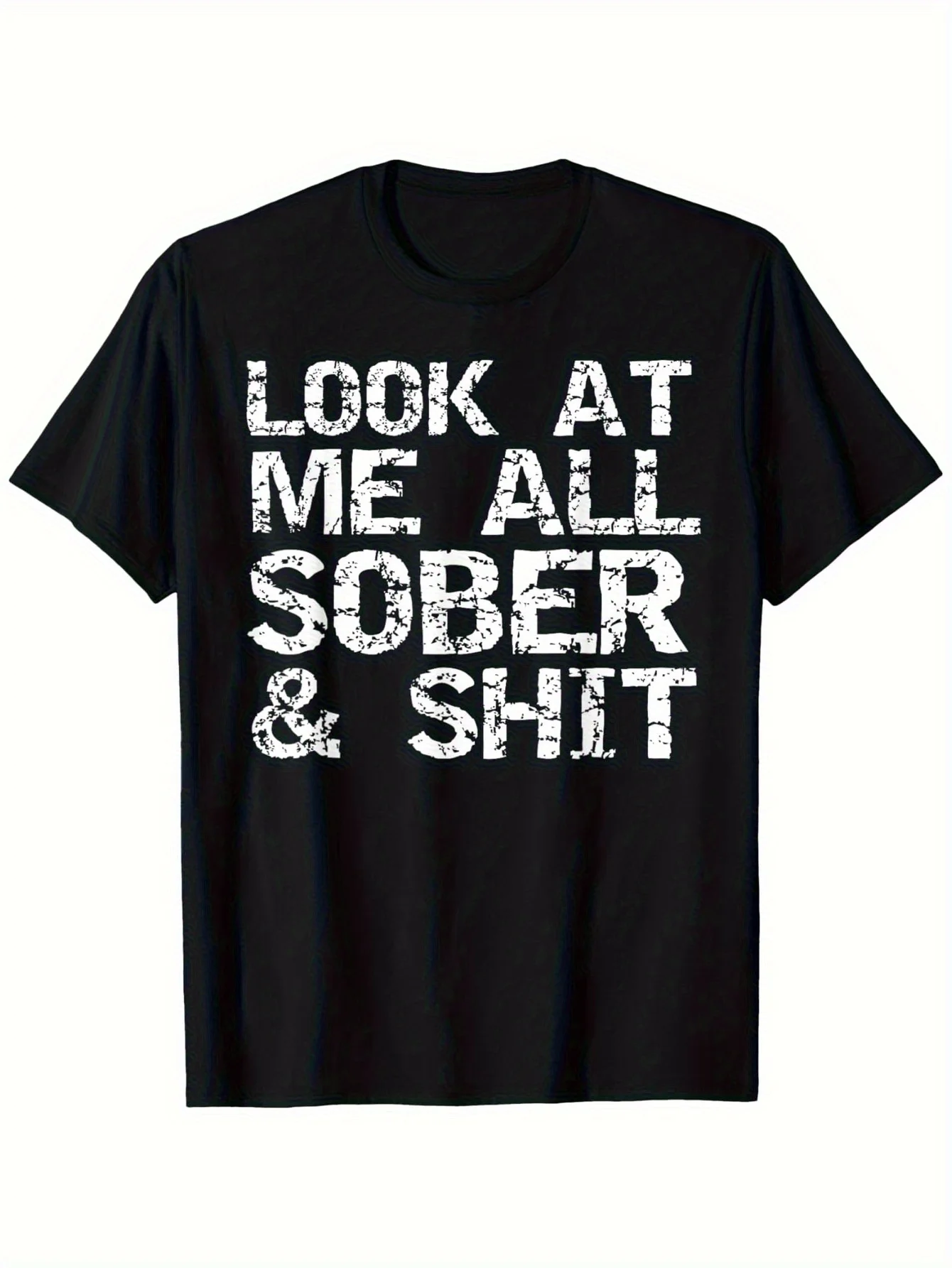 Funny Alcohol-Free Gift T-Shirt - Look at Me, I'M Sober - T-Shirt for Recovery from Symptoms - Black Background with White Text - Lightweight Everyday Shirt, Suitable for Aa Meetings, Gym, Casual Wear - Machine Washable - Funny Sober Lifestyle Clothing - Round Neck Short Sleeve - Di