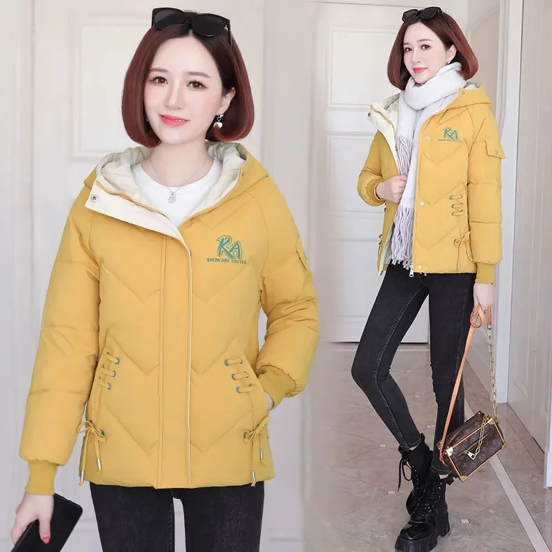 2023 New Women Parka Winter Hooded Cotton Jacket Warm Puffer Jacket Coat Pockets Casual Korean Fashion Outwear