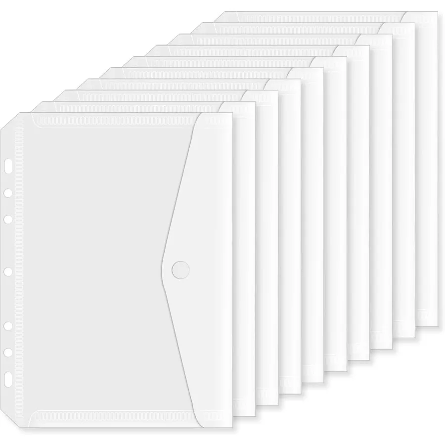 

10 шт. Карманы для папок формата А5 5,5 x 8,5 Ihes Мини-карман для папок с 7 отверстиями Карманная папка для мини-переплета Разделительная прозрачная папка для папок Folde Enve