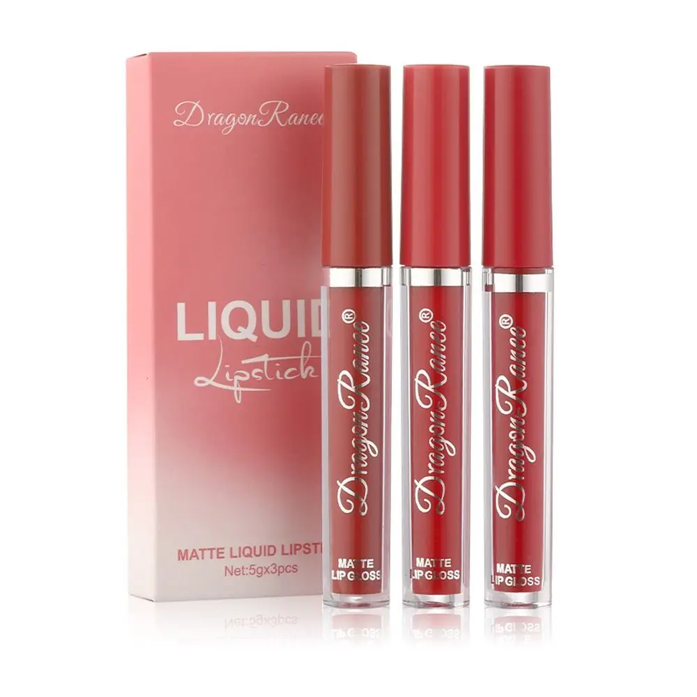 3pcs Womens Lipstick Matte Gloss Liquid Waterproof Beauty Lasting Long Lip Gloss Velvet Lip Glaze Daily Style