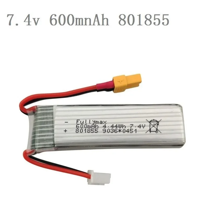 (Wtyczka XT30) 7.4V 600mAh 45C 801855 bateria Lipo dla XK K130 RC sześciokierunkowe bezszczotkowe akcesoria do części zamienne do helikoptera lotek