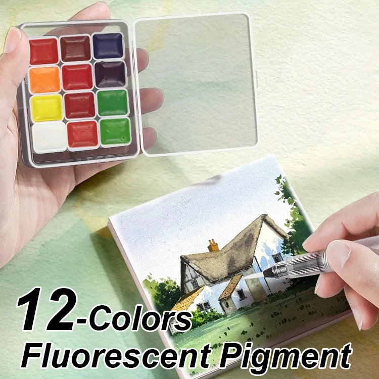

12 Fluorescent Color Solid Watercolor Pigment Portable Neon Watercolor Pigment Hand-painted Art Pigment Fluorescent Pigment Art