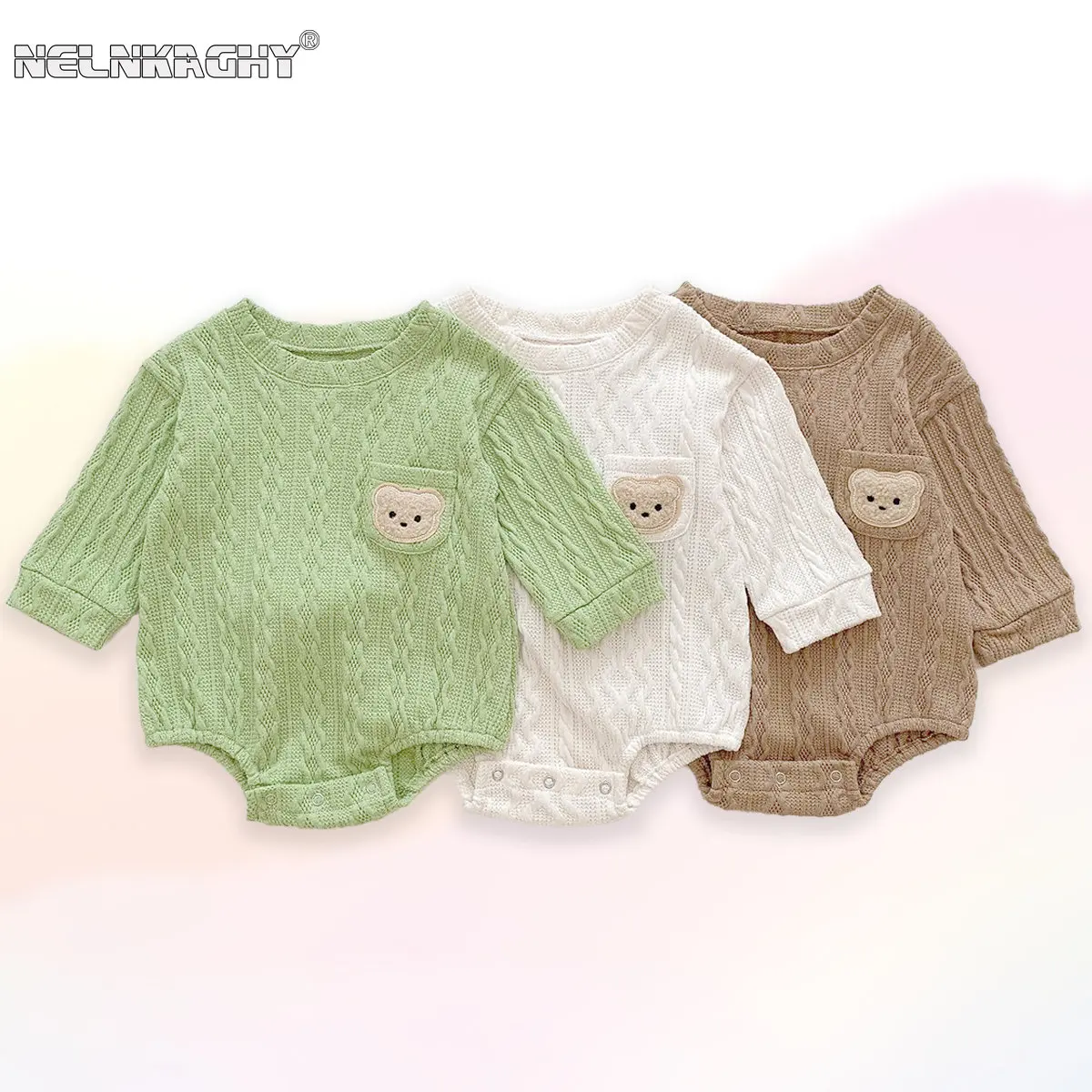 

2023 New In Newborn Baby Girls Boys Full Sleeve Cartoon Bear Knitted Outdoor Clothing Kids Infant Jumpsuits Pure Cotton Bodysuit