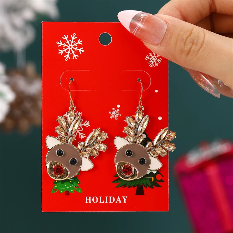 New Fashion Plush Christmas Tree Earrings for Women Cute Rhinestone Santa Claus Bells Drop Earring Xmas New Year Holiday Jewelry