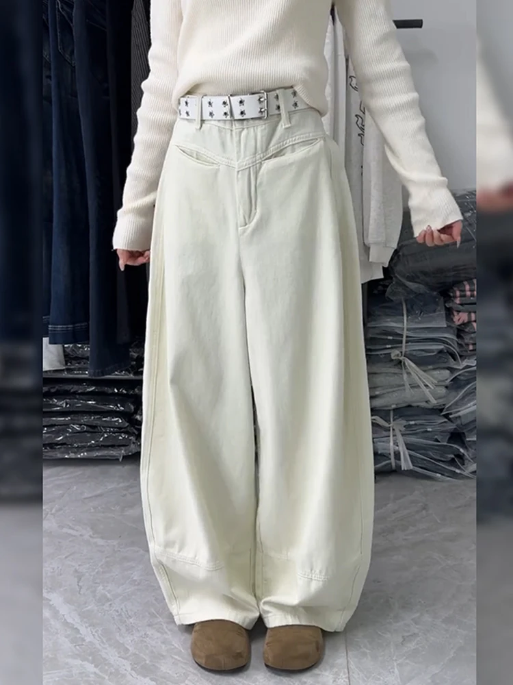 

Американские женские джинсы свободного кроя с широкими штанинами в стиле High Street, винтажные, с эффектом потертости, удобные, осенние, длинные брюки, повседневный нейтральный стиль