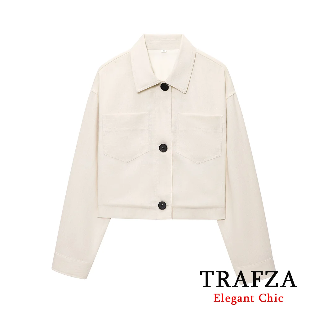 

TRAFZA Women Casual Beige Jacket Lapel Button Pocket Jacket 2025 New Spring Summer Fashion Commuter Basic High Street Jacket