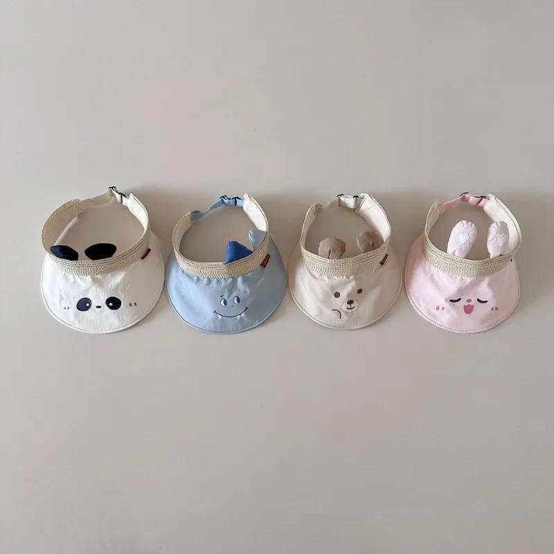 

Cute Cartoon Bear Baby Sun Hat Wide Brim UV Protection Korean Style Summer Outdoor Activity Cap for Infants Girls Boys