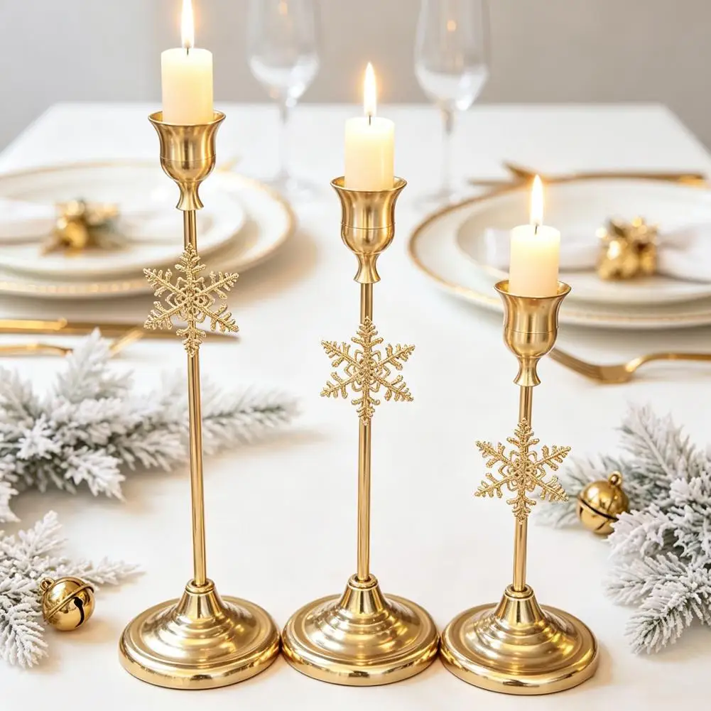 Gold Metal Taper Candle Holders Christmas Table Centerpiece Decorations 3 Pcs Gold Christmas Tree Snowflake Taper Candle Holders