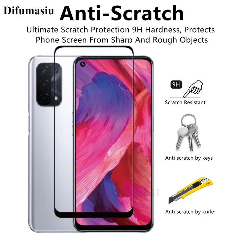 Tempered Glass For OPPO A74 5G 3in1 Full Screen Protector Camera Lens Film Carbon Fiber Back Film